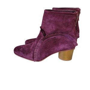 Bernardo Ingrid Maroon Fringe Suede Booties